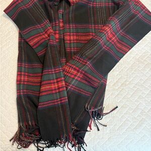 Plaid Fringe Wrap/Cape